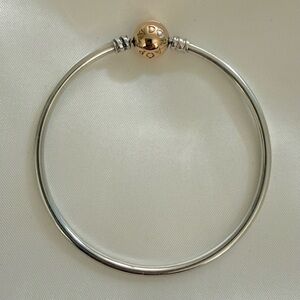 Pandora Moments Sterling Silver Bangle Bracelet with Rose Gold Ball Clasp ALE R